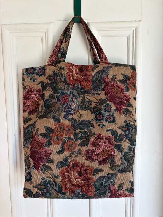 Handbags - Handmade Floral Tapestry Tote Bag in Beige and Multi-Color
